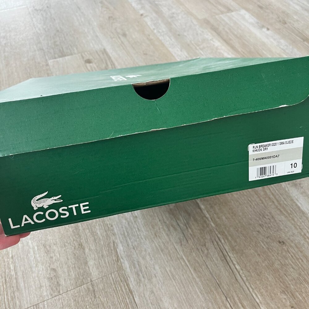 Mens Lacoste Run Breaker 0320 1 SMA Suede Khaki/Dark Grey - 10 - Picture 2 of 11